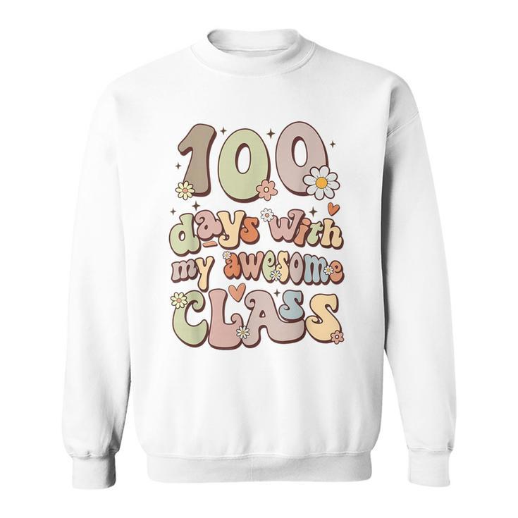 100 Days With My Awesome Class Retro Teacher Women Girls  Sweatshirt