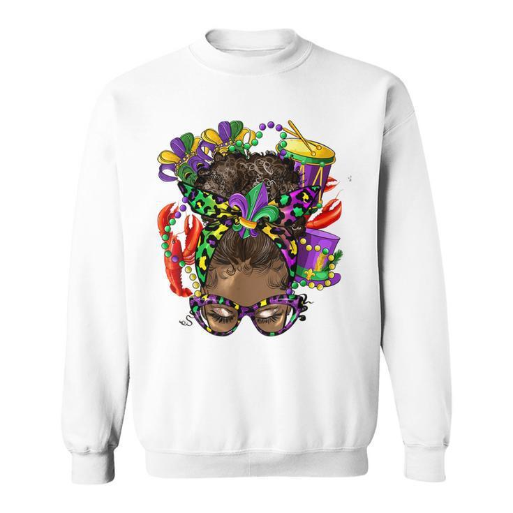 Afro Messy Bun Mardi Gras Crawfish Beads Mardi Gras Lover  Sweatshirt