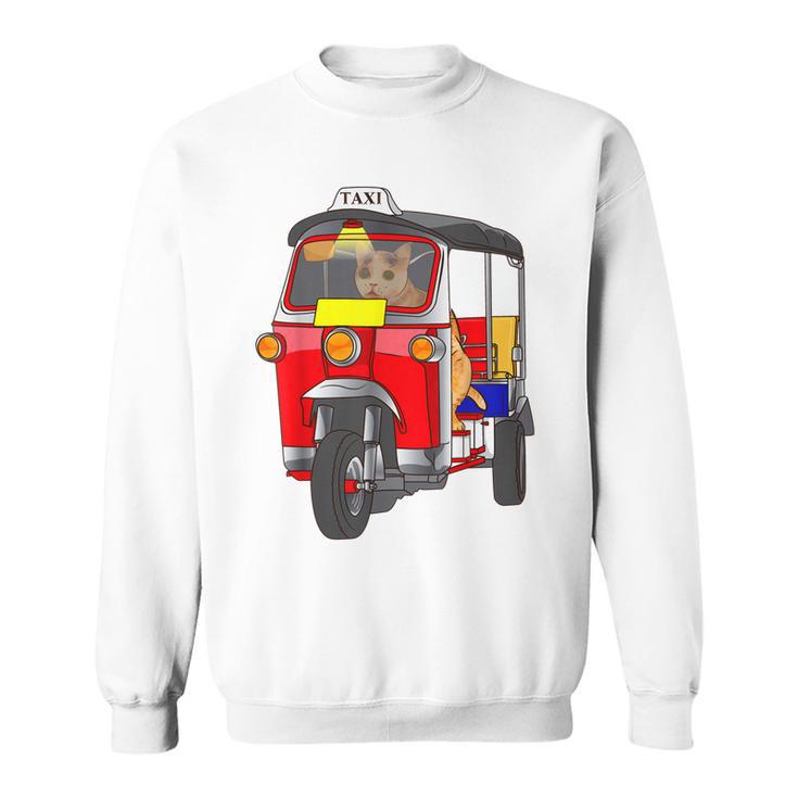 Cat Driving Tuk Tuk Rickshaw  Thailand Taxi Men Women Sweatshirt Graphic Print Unisex