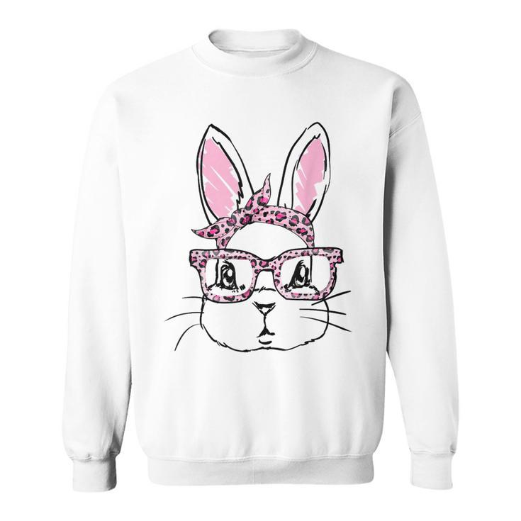 Cute Bunny Face Leopard Glasses Headband Happy Easter Day  Sweatshirt