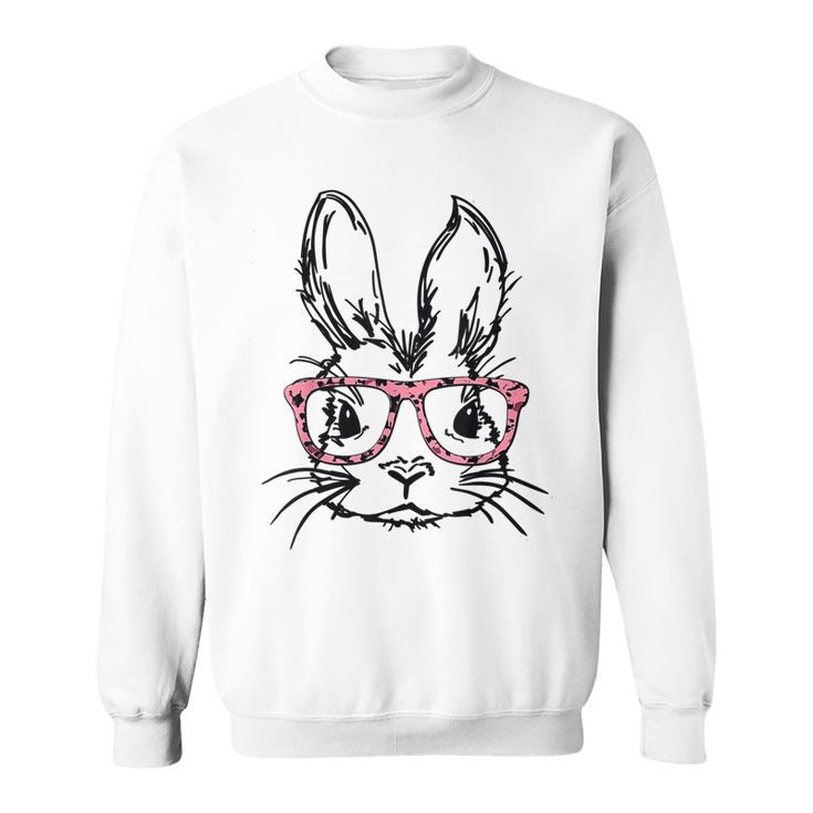 Cute Bunny With Glasses Leopard Print Easter Bunny Face  Sweatshirt