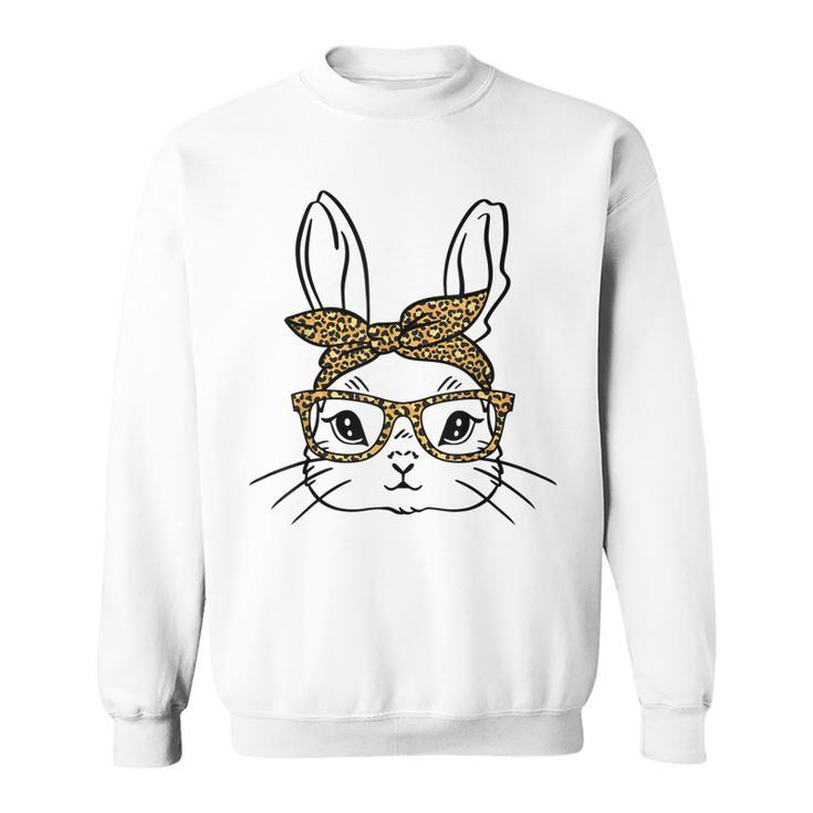 Cute Easter Bunny Leopard Glasses Mama Kids Easter Girls  Sweatshirt