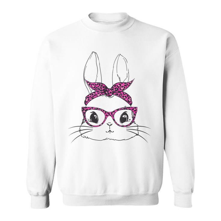 Easter Bunny Pink Leopard Glasses Mama Kids Easter Girls  Sweatshirt