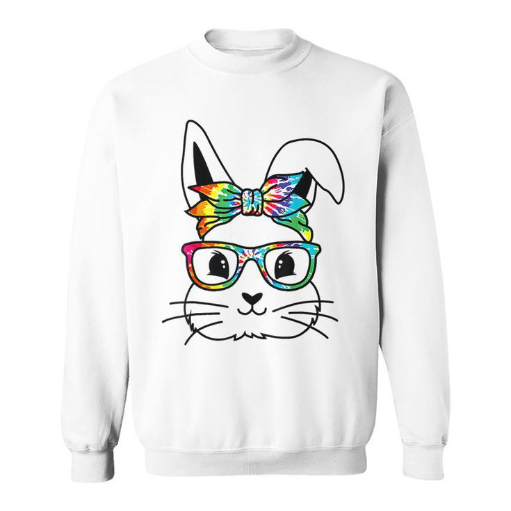 Easter Day Cute Bunny Rabbit Face Tie Dye Glasses Girl  Sweatshirt