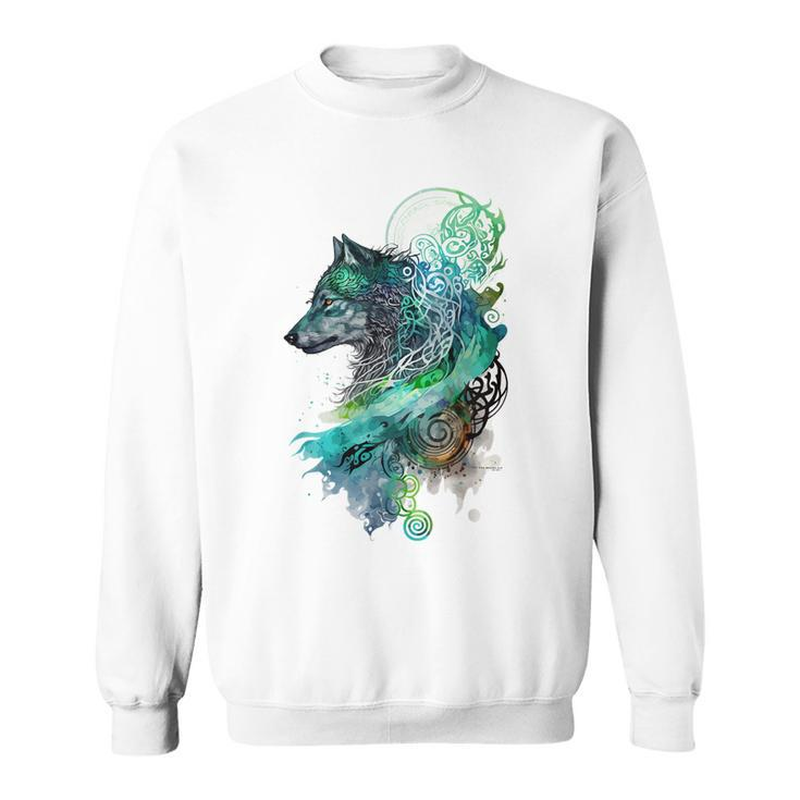 Fenrir Wolf Watercolor Viking Nordic Celtic Mythology Themed  Sweatshirt