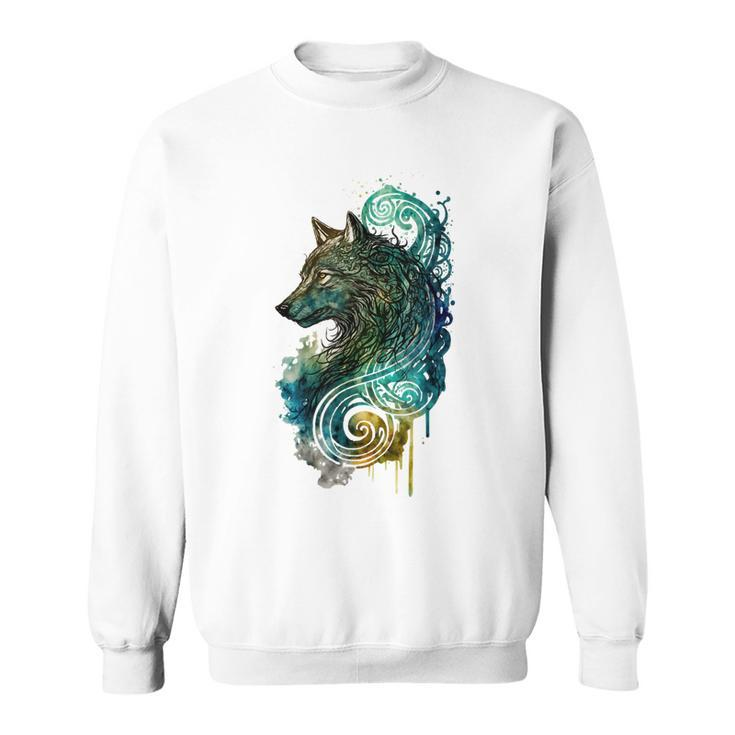 Fenrir Wolf Watercolor Viking Nordic Celtic Vikings Themed  Sweatshirt