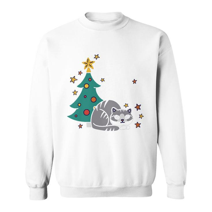 Furry And Bright Funny Cute Christmas Cat Sweatshirt