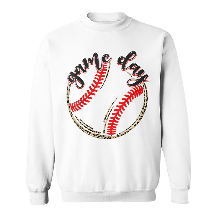 Game Day Baseball Life Softball Life Mom Mothers Day Leopard  Sweatshirt