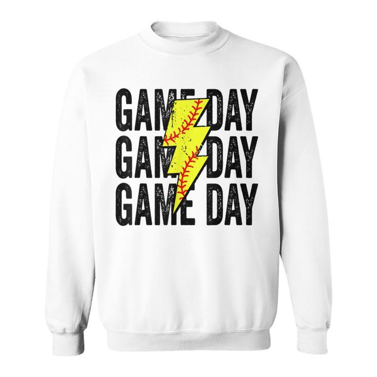 Gameday Softball Gameday Lightning Bolt Leopard Softball Mom  Sweatshirt