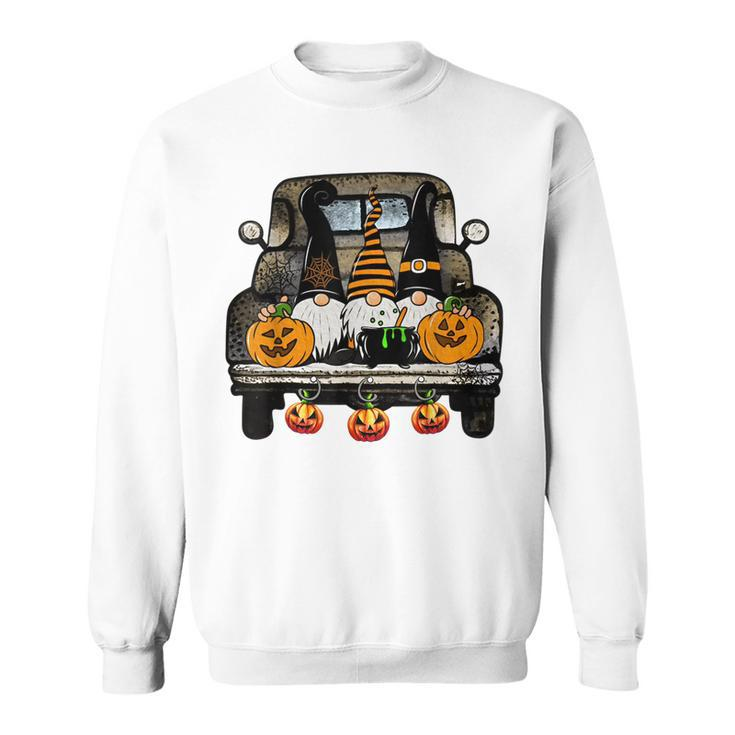 Gnomes Truck Scary Pumpkins Autumn Halloween Costume Men Women Sweatshirt Graphic Print Unisex