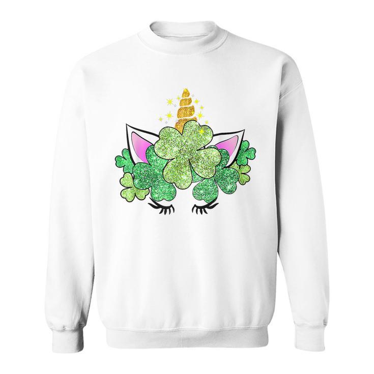 Green Shamrocks Irish Cute Unicorn Girls St Patricks Day  Sweatshirt