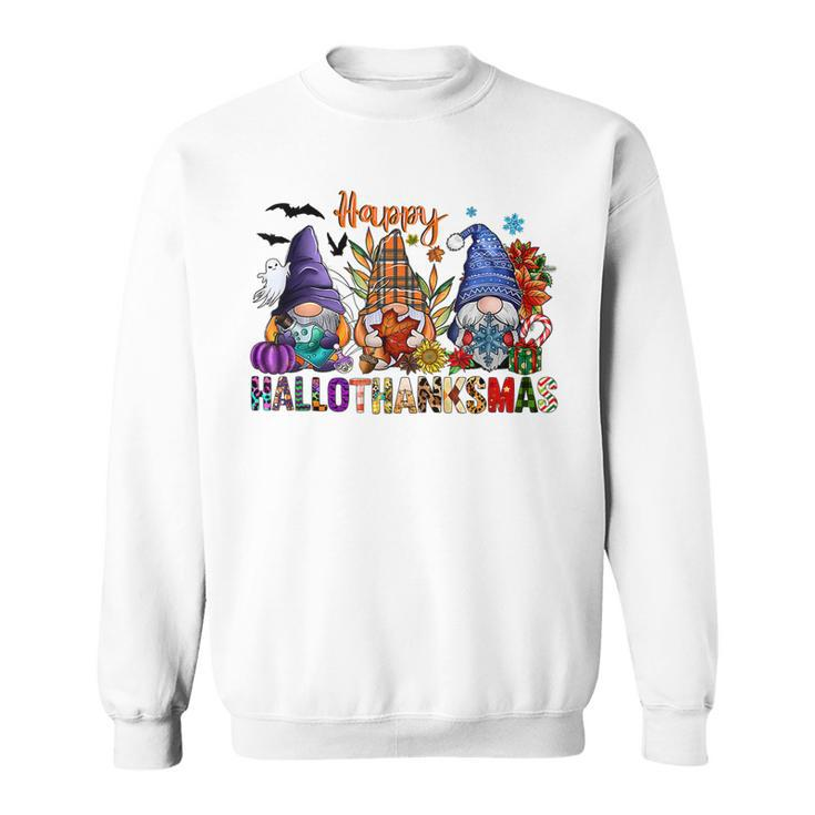 Happy Hallothanksmas Gnomes Halloween Thanksgiving Christmas  V30 Men Women Sweatshirt Graphic Print Unisex