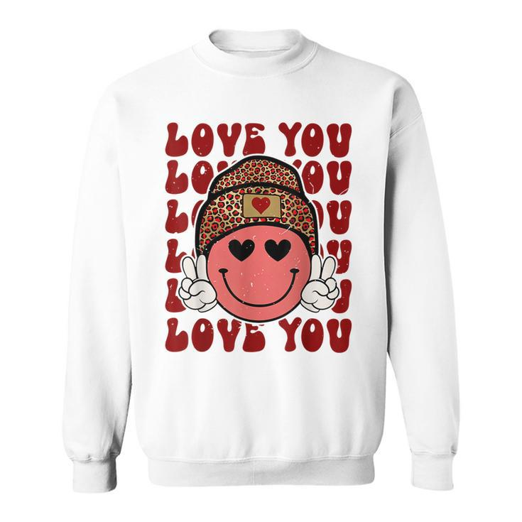 Hippie Smiling Face Wearing Beanie Hat Love You Valentine  Sweatshirt