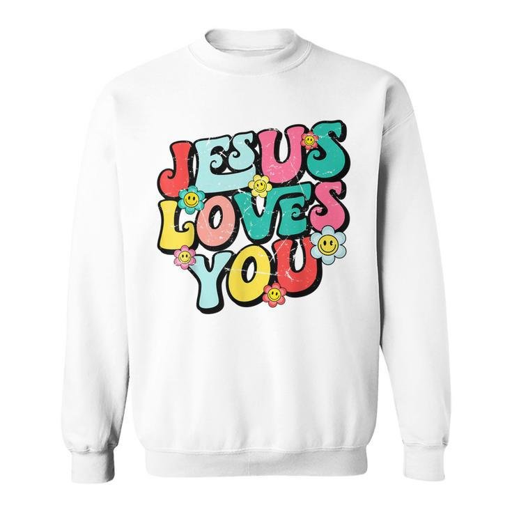 Jesus Loves You Retro Vintage Groovy Style Men Womens Sweatshirt