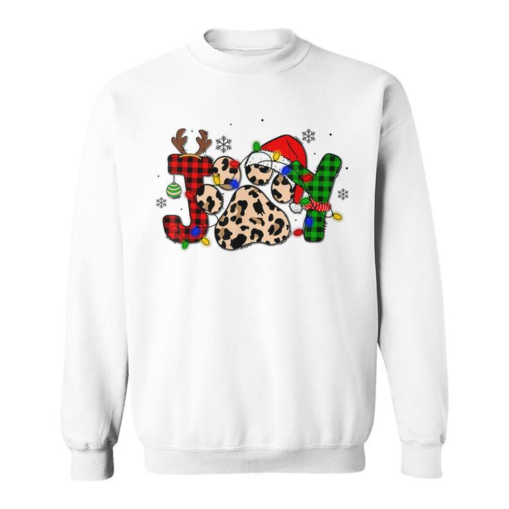 Joy Christmas Dog Paws Xmas Lights Leopard Buffalo Plaid Pjs Men Women Sweatshirt Graphic Print Unisex