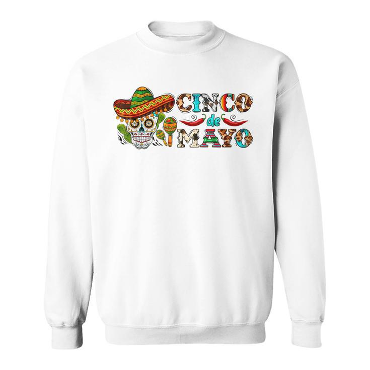 Lets Fiesta Sugar Skull Cinco De Mayo Skull Mexican Party  Sweatshirt
