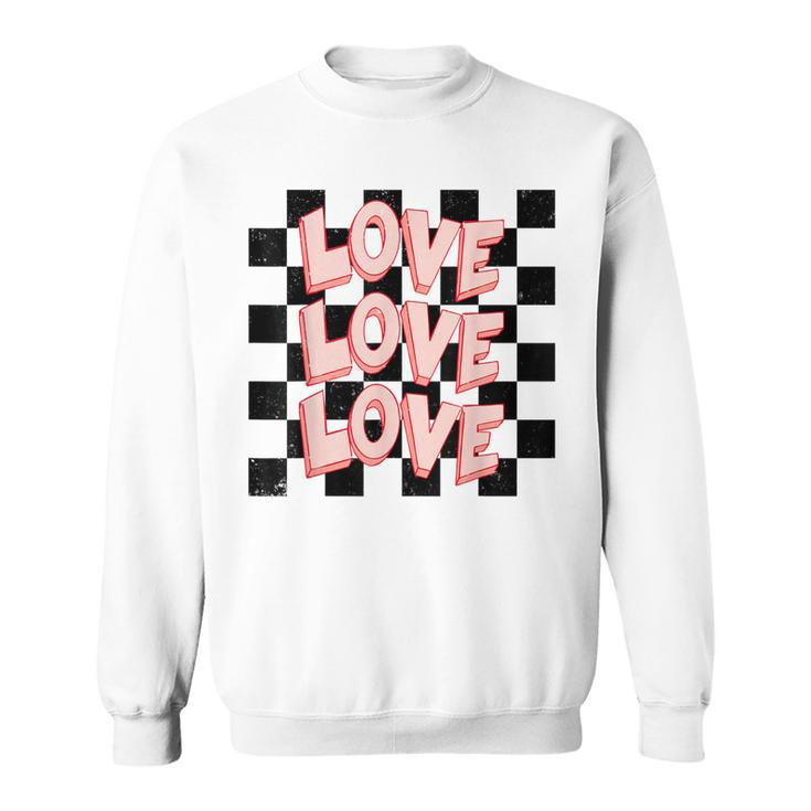 Love Heart Valentine Checkered Retro Groovy Valentines Day  Sweatshirt
