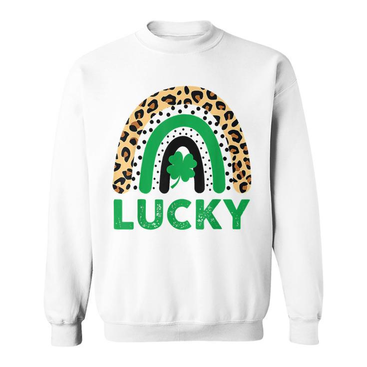 Lucky Shamrock Leopard Print Rainbow St Patricks Day  Sweatshirt
