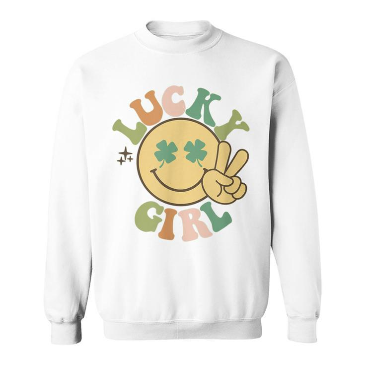 Lucky St Patricks Day Retro Smiling Face Shamrock Hippie  Sweatshirt
