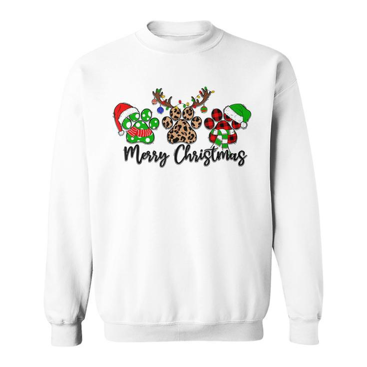 Merry Christmas Dog Paws Xmas Lights Leopard Buffalo Plaid Men Women Sweatshirt Graphic Print Unisex