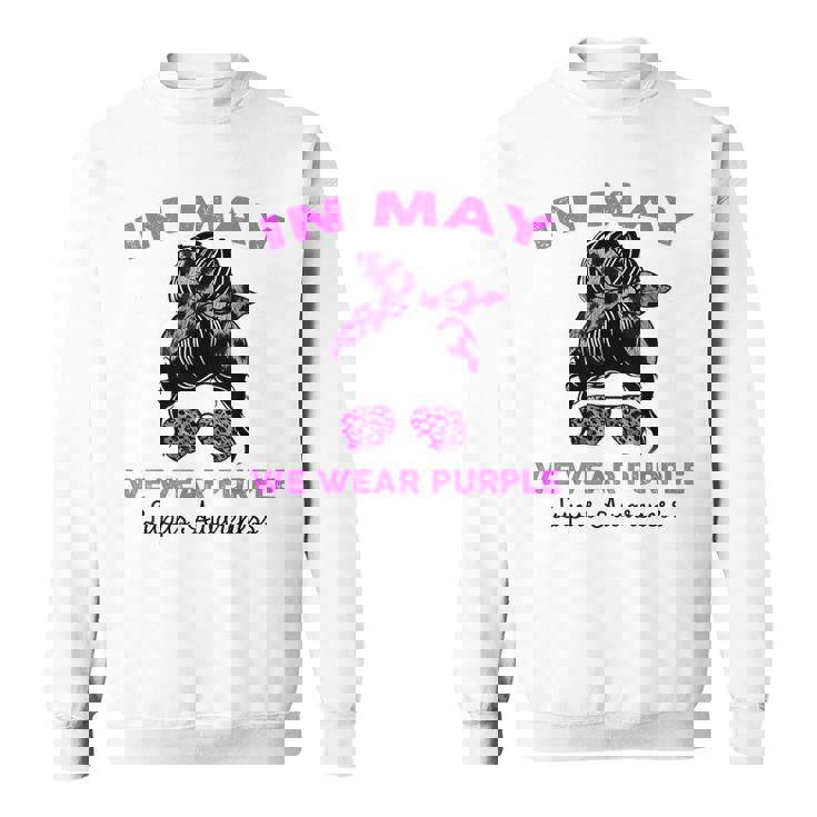 Messy Bun In May We Wear Purple Lupus Awareness Month Sweatshirt