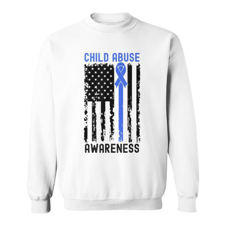 Stop Child Abuse Awareness Blue Ribbon American Flag  Sweatshirt