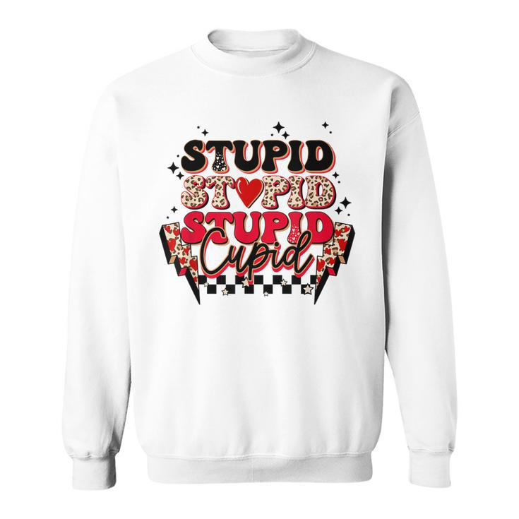 Stupid Cupid Retro Groovy Valentines Day Lightning Bolt  Sweatshirt