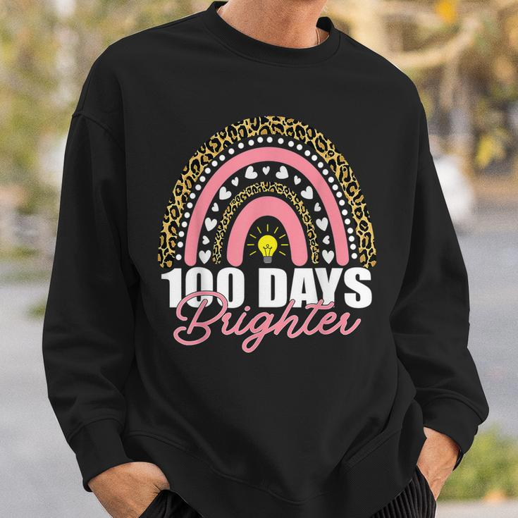 100 Days Brighter Rainbow Happy 100Th Days Leopard Rainbow Men Women Sweatshirt Graphic Print Unisex Gifts for Him