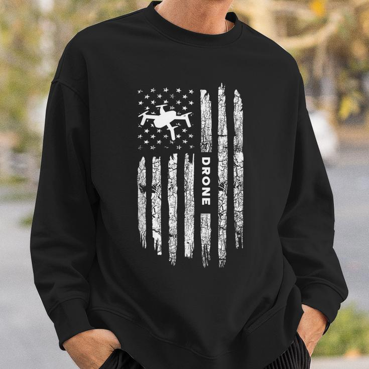 American Flag Drone Clothing - Drone Pilot Vintage Drone Sweatshirt Gifts for Him