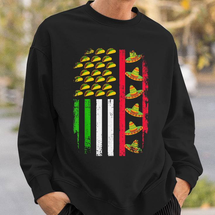 American Mexican Flag With Sombrero And Taco Cinco De Mayo Sweatshirt Gifts for Him