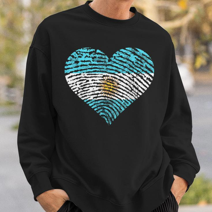 Argentina Heart Fingerprint Argentina Flag Argentinian Pride Men Women Sweatshirt Graphic Print Unisex Gifts for Him