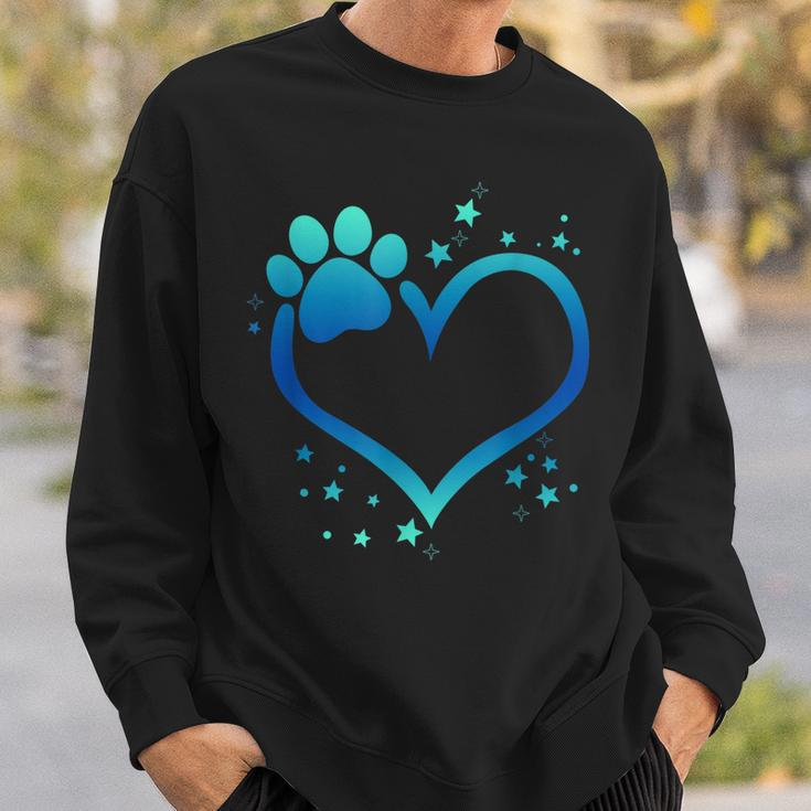 Awesome Blue Paw Print Heart Dog Cat Animal Lovers Sweatshirt Gifts for Him