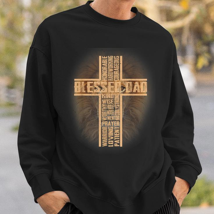 Blessed Dad Lion Christian Cross Fathers Day Papa Husband Sweatshirt Gifts for Him