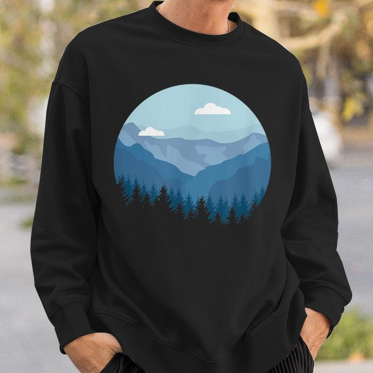 Blue Mountain And Forest Scene Silhouette Sweatshirt Gifts for Him