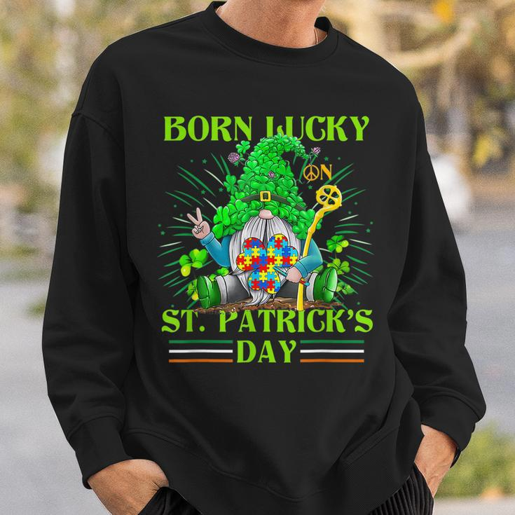 Born Lucky On St Patricks Day Autism St Patricks Day Gnomes Sweatshirt Gifts for Him