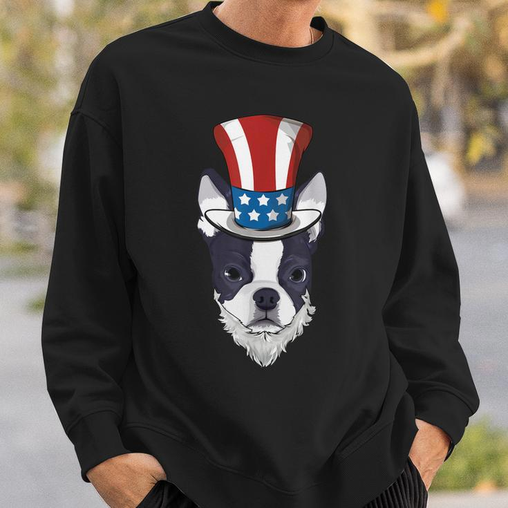 Boston Terrier Uncle Sam Lincoln Beard 4Th Of July Boys Sweatshirt Gifts for Him