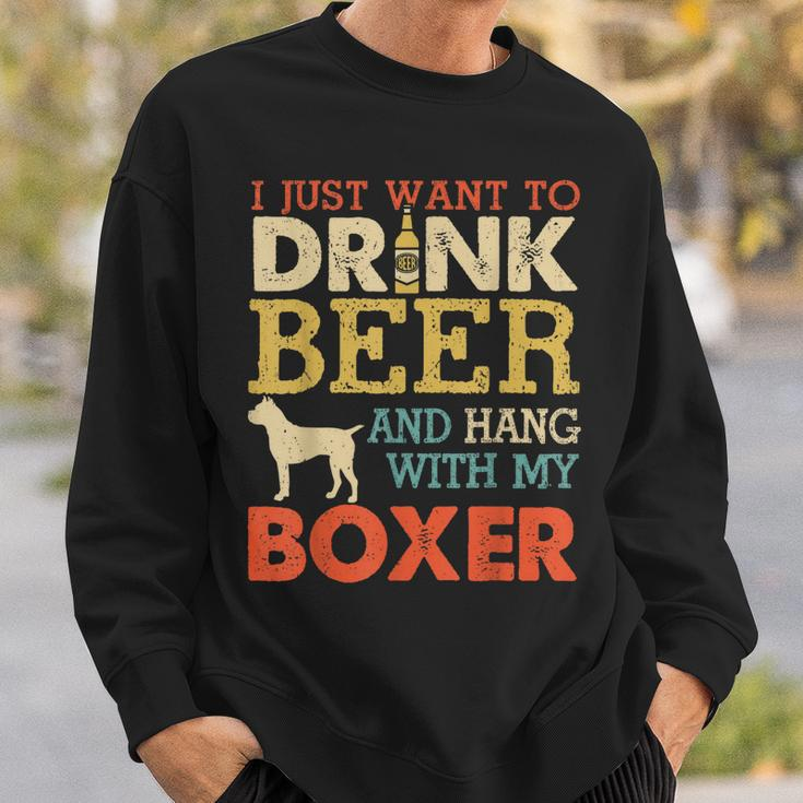Boxer Dad Drink Beer Hang With Dog Funny Men Vintage Sweatshirt Gifts for Him