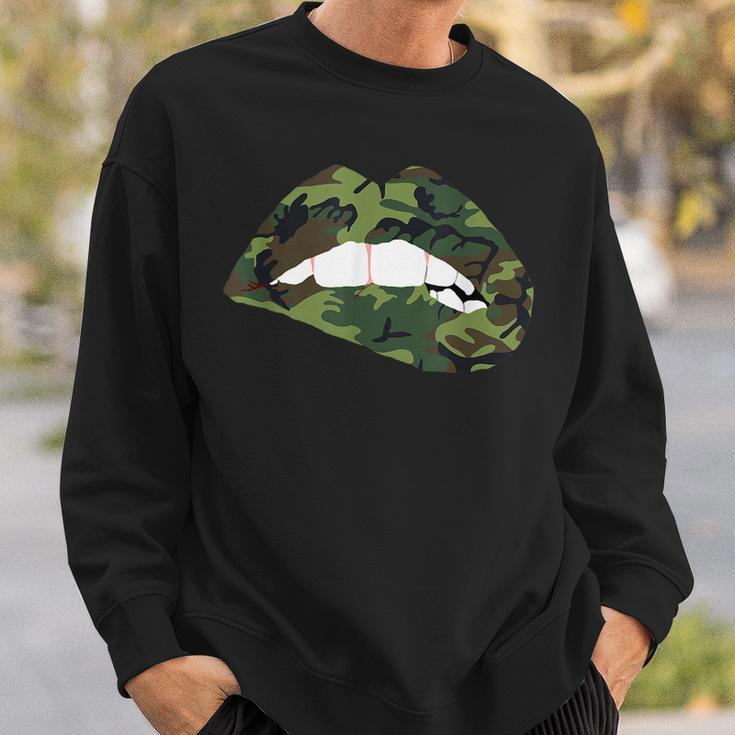 Camouflage Lips Mouth Military Kiss Me Biting Camo Kissing Sweatshirt Gifts for Him
