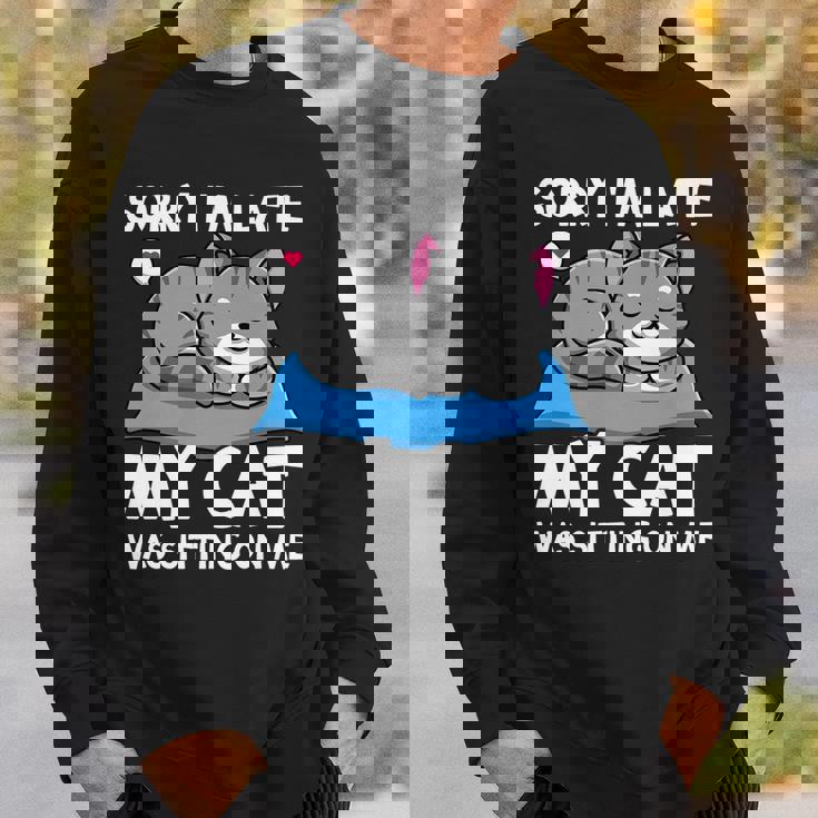 Cat Lover Sorry Im Late My Cat Was Sitting On Me Funny Sweatshirt Gifts for Him