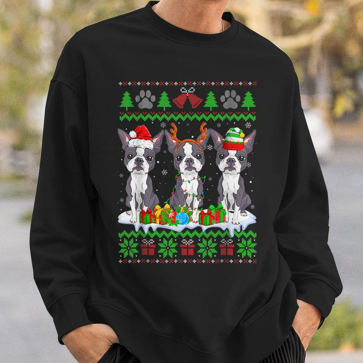 Christmas Boston Terrier Dog Puppy Lover Ugly Xmas Sweater Men Women Sweatshirt Graphic Print Unisex Gifts for Him