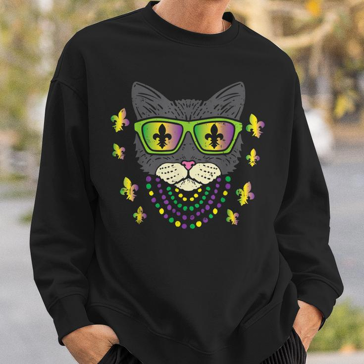 Cool Cat Jester Sunglasses Beads Funny Mardi Gras Carnival Sweatshirt Gifts for Him