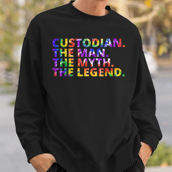 Custodian The Man The Myth The Legend Tie Dye Back To School Sweatshirt Gifts for Him