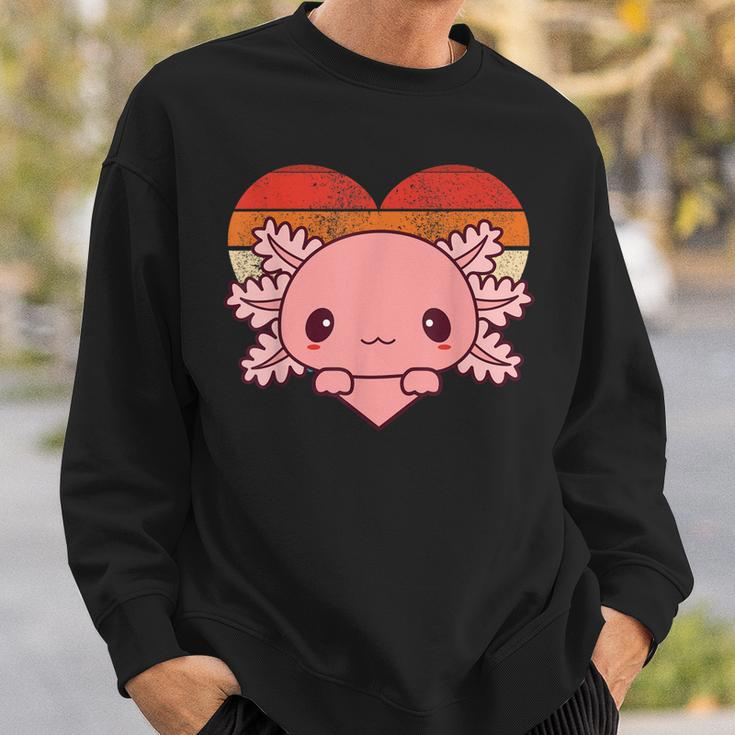 Cute Axolotl Design Retro Heart Shape Vintage Sweatshirt Gifts for Him
