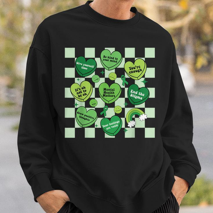 Cute Heart Green Ribbon Mental Health Matters Awareness Sweatshirt Gifts for Him