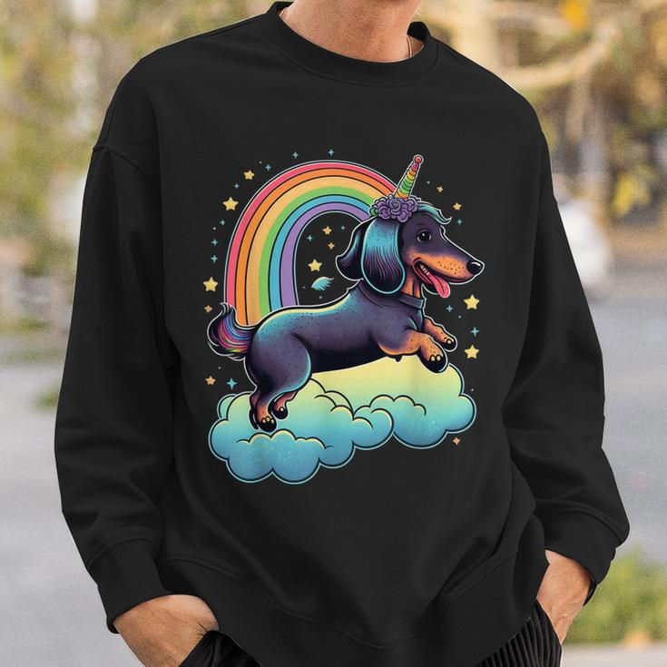Dachshund Unicorn On Rainbow Unicorn Dachshund Sweatshirt Gifts for Him