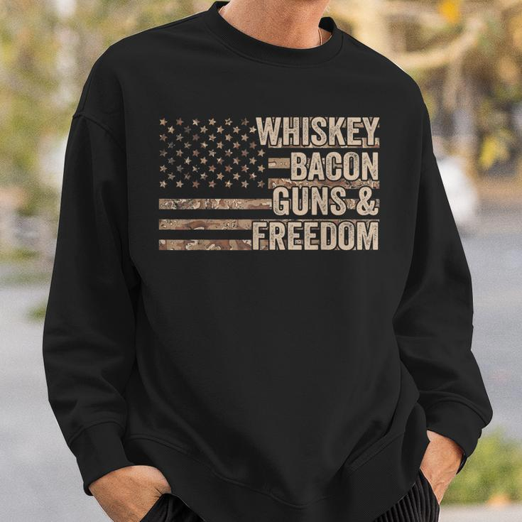 Dad Grandpa Veteran Us Flag Whiskey Bacon Guns Freedom V2 Men Women Sweatshirt Graphic Print Unisex Gifts for Him