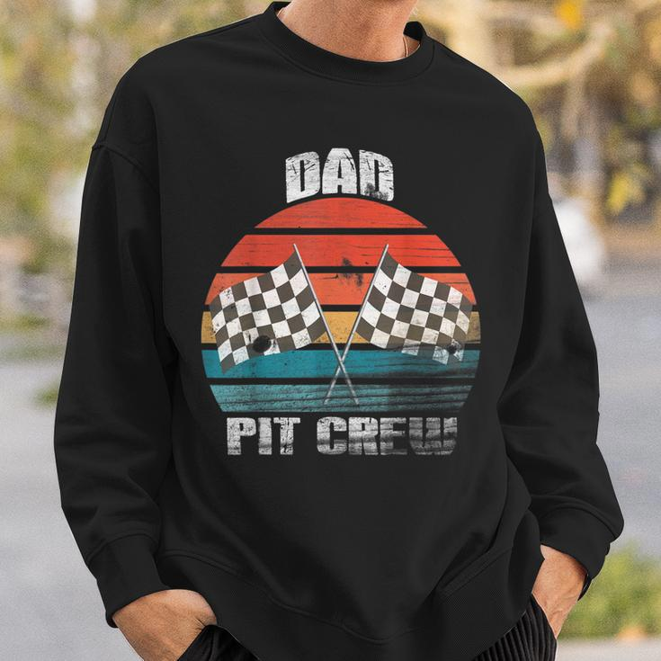 Dad Pit Crew Race Car Chekered Flag Vintage Racing Party Sweatshirt Gifts for Him