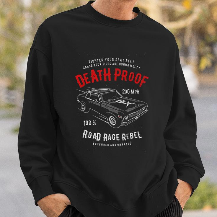 Death Proof Distressed Muscle Car Racing Vintage Skull Lightning Bolts Men Women Sweatshirt Graphic Print Unisex Gifts for Him