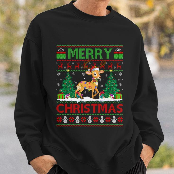 Deer Lover Xmas Tree Lights Ugly Santa Deer Christmas Great Gift Sweatshirt Gifts for Him