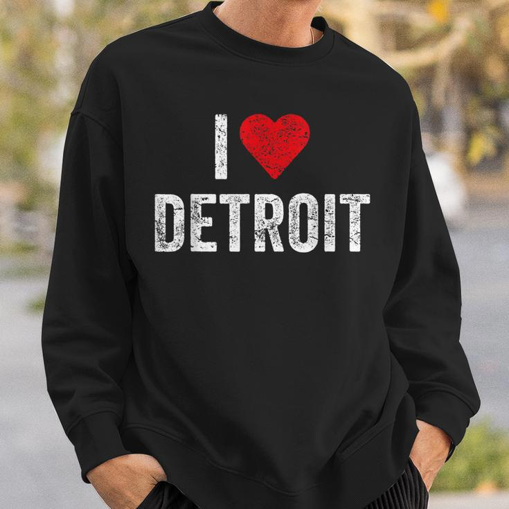 Distressed I Love Detroit 313 Motor City Detroit Men Women Sweatshirt Graphic Print Unisex Gifts for Him